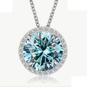 Elegant Silver and Blue Moissanite Pendant Necklace
